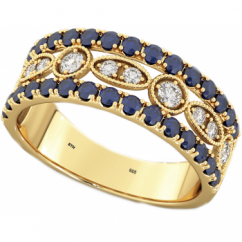 925 Sterling Silver Ladies Simulated Blue Sapphire 18K Gold Tone Wedding Engagement Band Ring