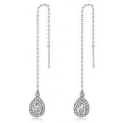 925 Sterling Silver Ladies Teardrop Cubic Zirconia Chain Earring