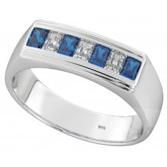 925 Sterling Silver Mens Cubic Zirconia Blue Channel Set Ring 