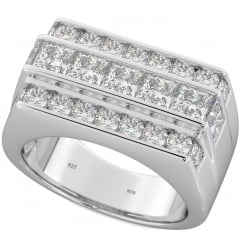 925 Sterling Silver Mens Cubic Zirconia Trio Channel Set Ring 