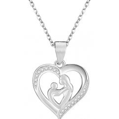 925 Sterling Silver Mother & Baby Heart Pendant Necklace