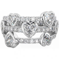 925 Sterling Silver Multi-Strand Brilliant Cut Heart CZ Ladies Ring