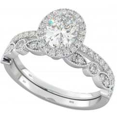 925 Sterling Silver Oval Halo Bridal Ring Set