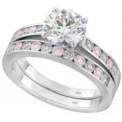 925 Sterling Silver Pink Sapphire Cubic Zirconia Wedding Ring Set
