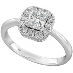 925 Sterling Silver Princess Cut Cubic Zirconia Halo Classic Ring