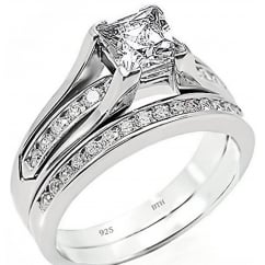925 Sterling Silver Princess Cut Cubic Zirconia Ring Set