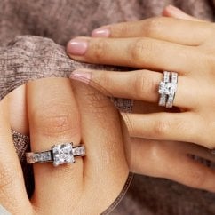 925 Sterling Silver Princess Cut Ladies Ring Set