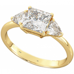 925 Sterling Silver Princess & Trillion Cut 3 Stones Gold Tone Ring