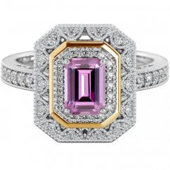 925 Sterling Silver Purple Amethyst Stone Halo Ring