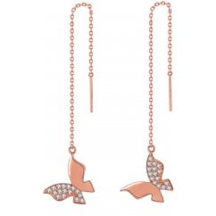 925 Sterling Silver Rose gold Tone Butterfly Chain Earring 