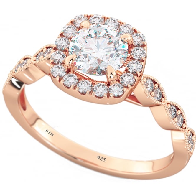 925 Sterling Silver Rose Gold Tone Cubic Zirconia Halo Ring 