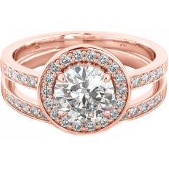 925 Sterling Silver Rose Gold Tone Halo Cubic Zirconia Ring Set