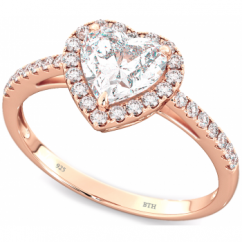925 Sterling Silver Rose Gold Tone Heart Ring