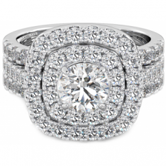 925 Sterling Silver Round Cut Cubic Zirconia Double Halo Three Ring Set