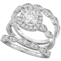 925 Sterling Silver Round Cut Cubic Zirconia Halo Three Wedding Rings Set 