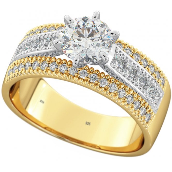 925 Sterling Silver Round Cut Cubic Zirconia Two Tone Ring 
