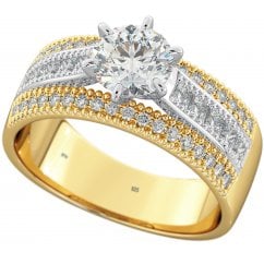 925 Sterling Silver Round Cut Cubic Zirconia Two Tone Ring 