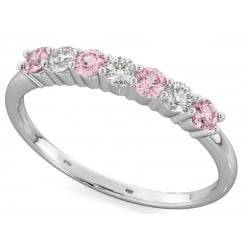 925 Sterling Silver Round Cut Pink Sapphire CZ Half Eternity Ring