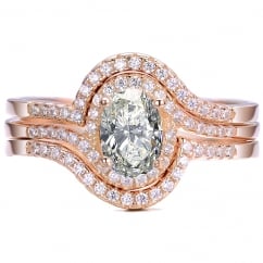 925 Sterling Silver Round Cut Rose Gold Tone Wedding Engagement Ring Set