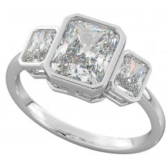 925 Sterling Silver Three Stones Emerald Cut Cubic Zirconia Ring