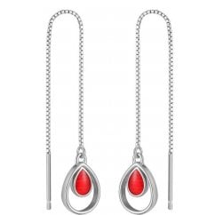 925 Sterling Silver Tone Tear Drop Enamel Chain Earring 