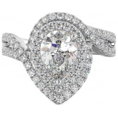 925 Sterling Silver Vintage Pear Shaped Halo Simulated Diamond CZ Ring