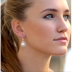925 Sterling Silver White Freshwater Pearl , Drop Earrings