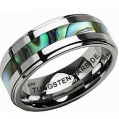 Abalone Shell Inlay Mens 8mm Tungsten Carbide Band Ring