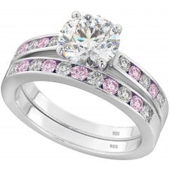 Amethyst Elegance: Womens Sterling Silver Two Pieces Ring Set 