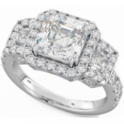 Asscher CZ Halo 925 Sterling Silver Wedding Engagement Bridal Ring