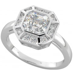 Asscher CZ Halo Ring in 925 Sterling Silver 
