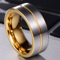 Band of Gold Two-Tone Men's Tungsten Carbide Wedding Band Ring