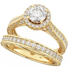 Besttohave Gold Tone Round Cut Sterling Silver Solitaire Ring Set