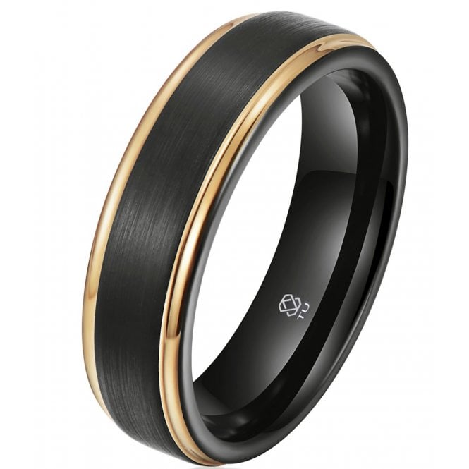 Black Tungsten Carbide Gold Wedding Band Ring 6mm 