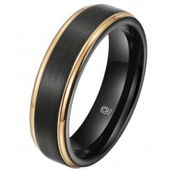 Black Tungsten Carbide Gold Wedding Band Ring 6mm 