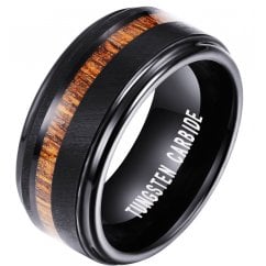 Black Tungsten Carbide Ring for Men with Koa Wood