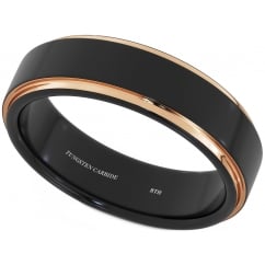 Black Tungsten Carbide Rose Gold Wedding Band Ring 6mm 