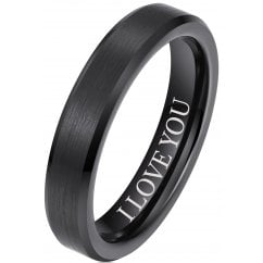 Black Tungsten Carbide Wedding Band with an engraved "I Love You
