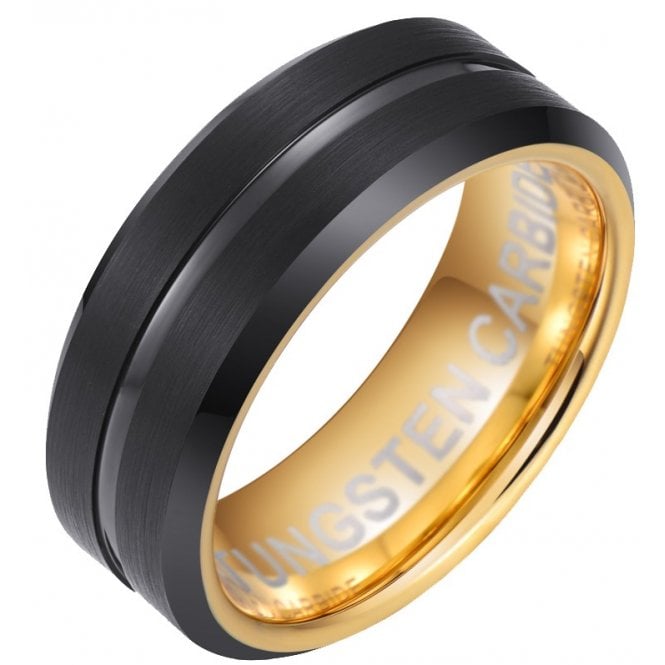 Black Tungsten Wedding Ring With Gold Interior 8MM