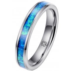 Blue Green Opal Tungsten Carbide Ring 4mm Comfort Fit Wedding Band