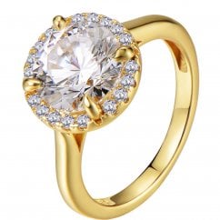 Classic Round Cut Silver Solitaire Gold Tone Ring