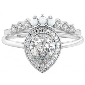 925 Sterling Silver Crowning Glory Sterling Silver Bridal Ring Set with CZ and Pearls