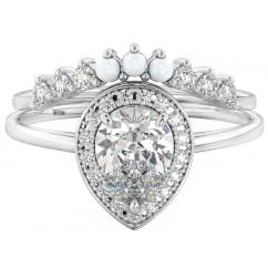 Crowning Glory Sterling Silver Bridal Ring Set with CZ and Pearls