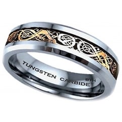 Gold Celtic Dragon Inlay TUNGSTEN Band Ring- 6mm -Unisex