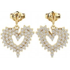 Gold Plated 925 Sterling Silver Heart Dangle Earrings 
