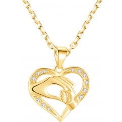 Gold Tone 925 Silver Mother & Baby Holding Hand Heart Necklace 