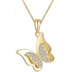 Gold Tone 925 Silver Butterfly Pendant and Necklace 