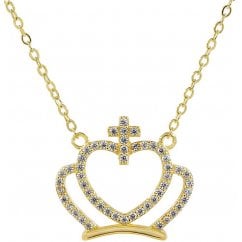 Gold Tone 925 Silver Crown Pendant Necklace 