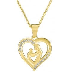 Gold Tone Sterling Silver Mother & Baby Heart Pendant Necklace