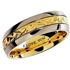 Gold Tone Titanium Ring - Engraved I Love You Classic wedding Band Ring